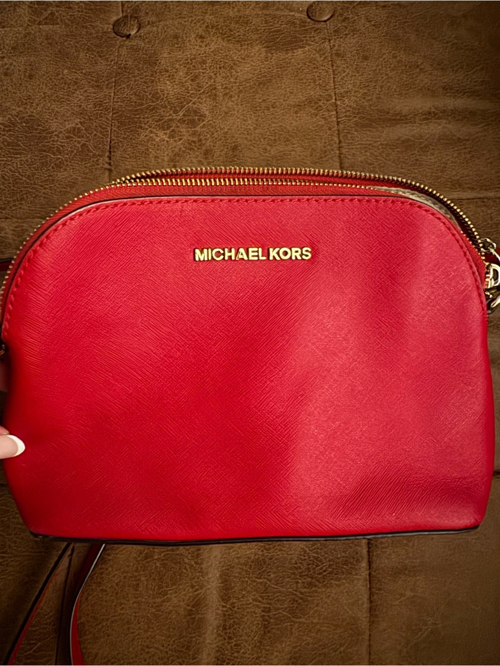 Michael Kors Red Saffiano Crossbody with Gold Logo